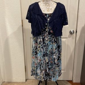 Beautiful Women’s Navy Blue Floral 2 piece lace dress